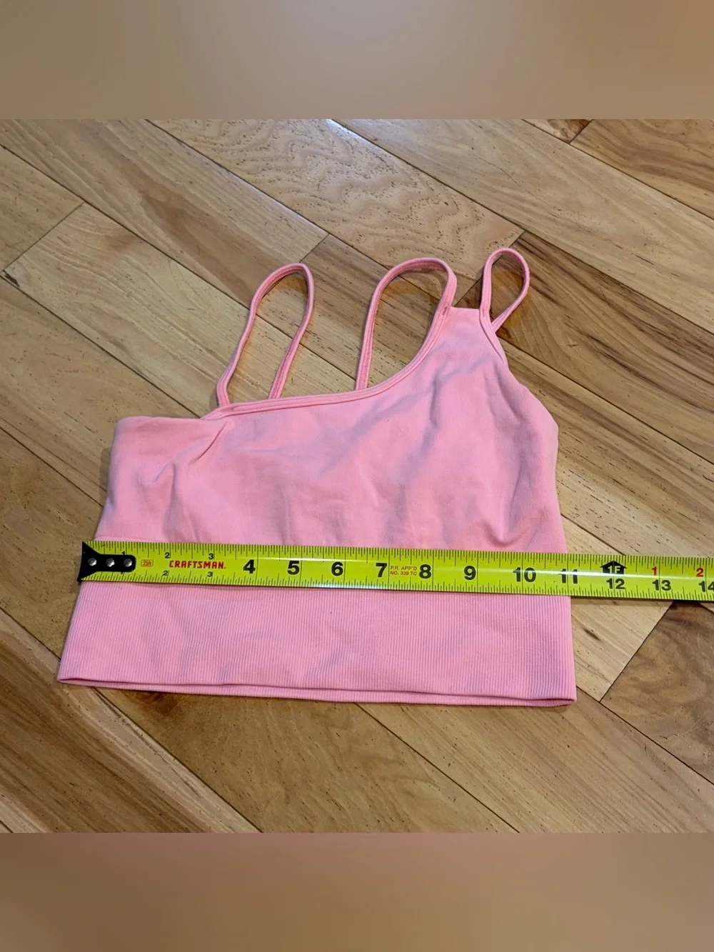 Alo Yoga Offset Seamless Longline Bralette in Macaroon Light Pink - Women’s XS